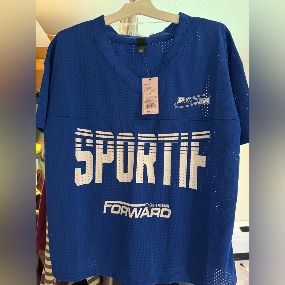Sportif Forward Racer Blue Mesh Athletic Tee